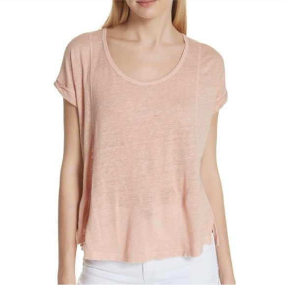 RAG & BONE Lottie Slub Knit Linen Tee – Pale Pink Peach – Raw Hem – XS - Picture 2 of 15